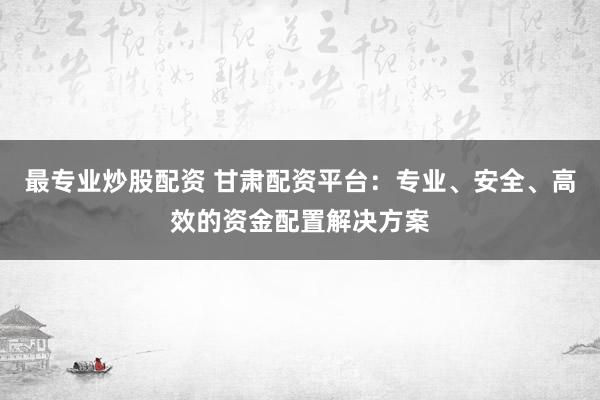 最专业炒股配资 甘肃配资平台：专业、安全、高效的资金配置解决方案