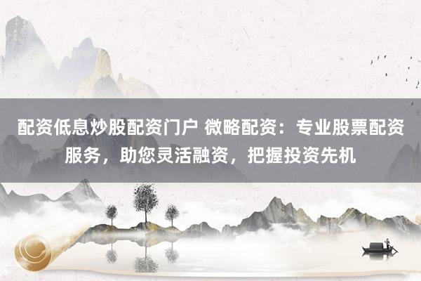 配资低息炒股配资门户 微略配资：专业股票配资服务，助您灵活融资，把握投资先机