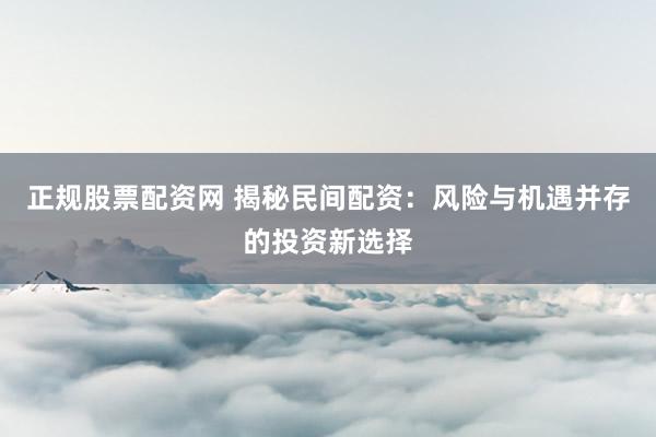 正规股票配资网 揭秘民间配资：风险与机遇并存的投资新选择