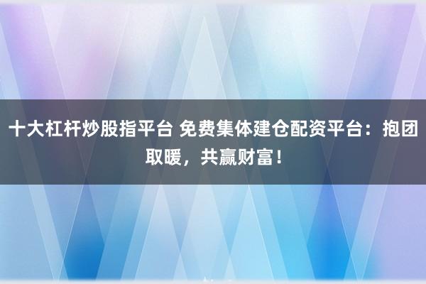 十大杠杆炒股指平台 免费集体建仓配资平台：抱团取暖，共赢财富！