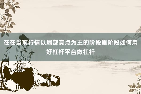 在在当前行情以局部亮点为主的阶段里阶段如何用好杠杆平台做杠杆