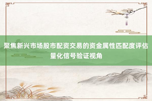 聚焦新兴市场股市配资交易的资金属性匹配度评估量化信号验证视角