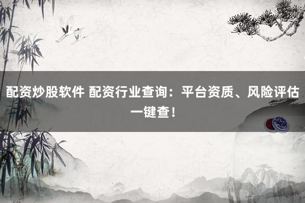 配资炒股软件 配资行业查询：平台资质、风险评估一键查！